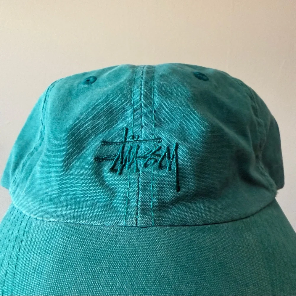 Stussy Core Embroidered 6 Panel Green Baseball Cap Dad Hat Vintage Wash - Picture 4 of 9